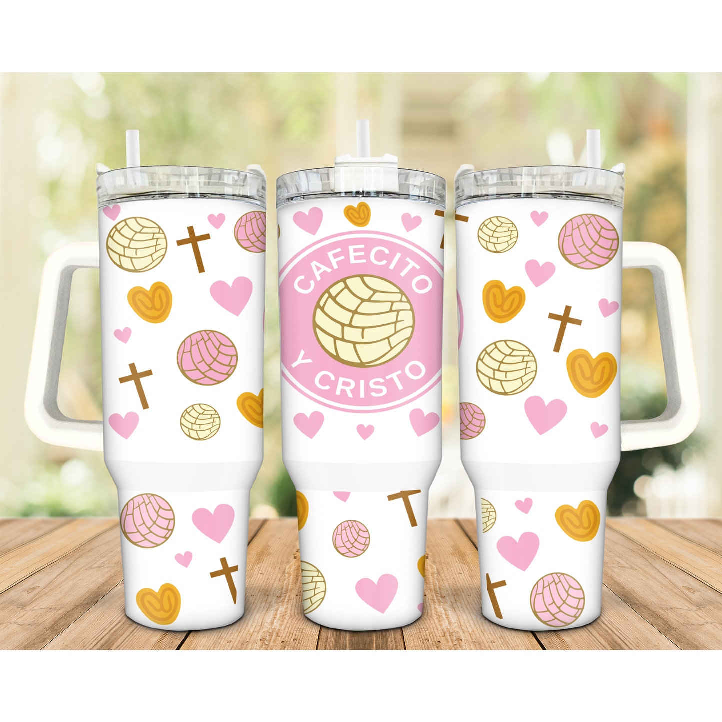 Cafecito y Cristo 40oz Tumbler Uvdtf transfer