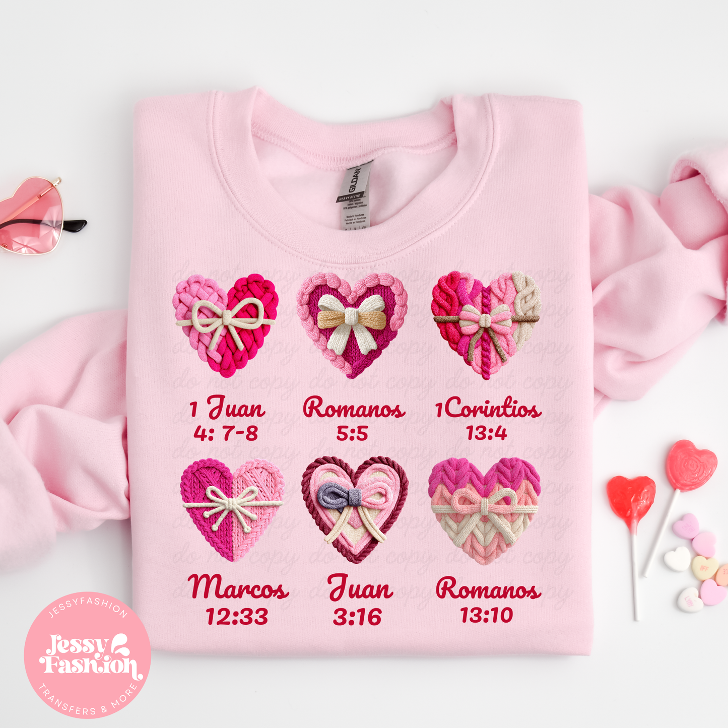 Versiculos biblicos y corazones crochet Dtf Shirt Transfer
