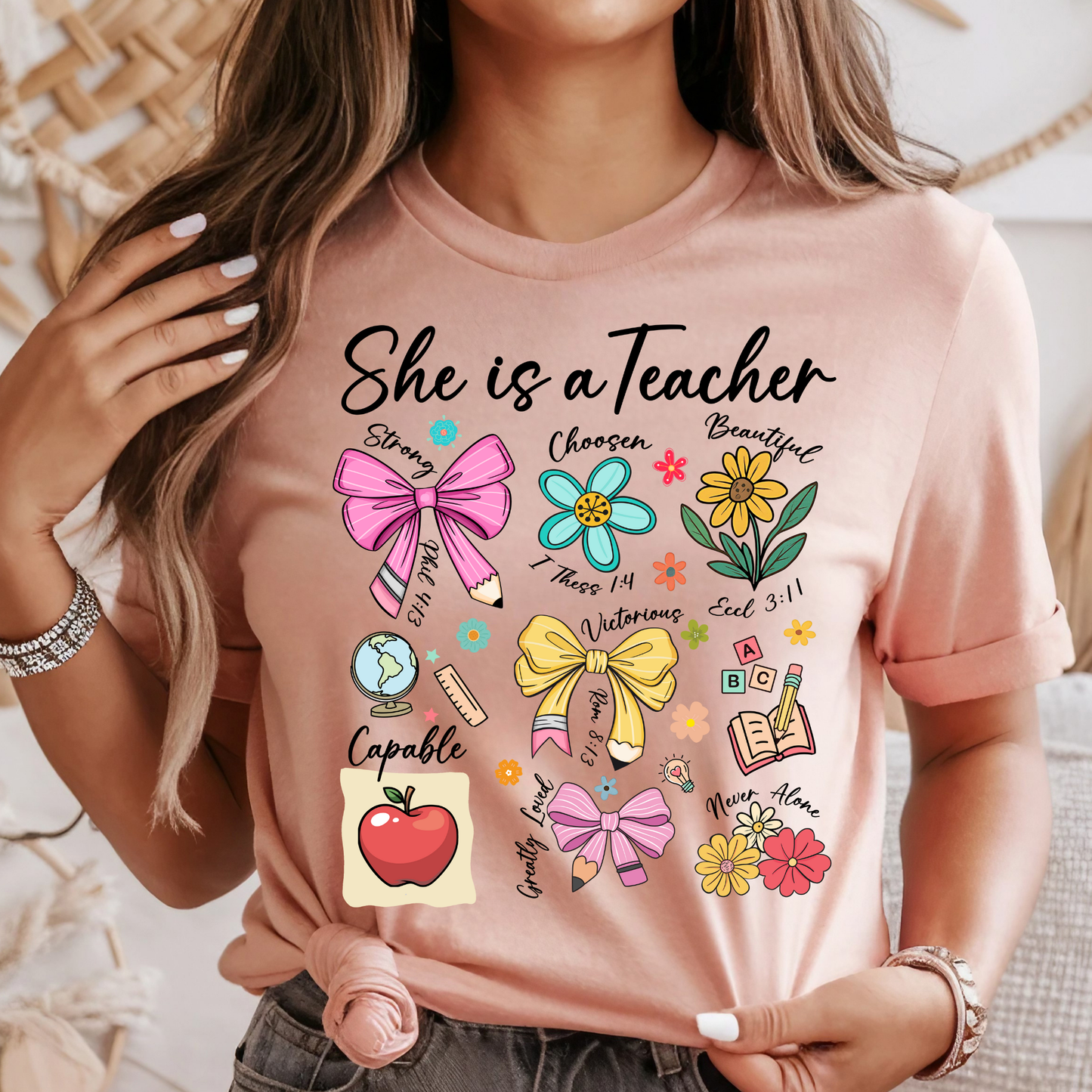She is a Teacher Bible verses Dtf Shirt Transfer