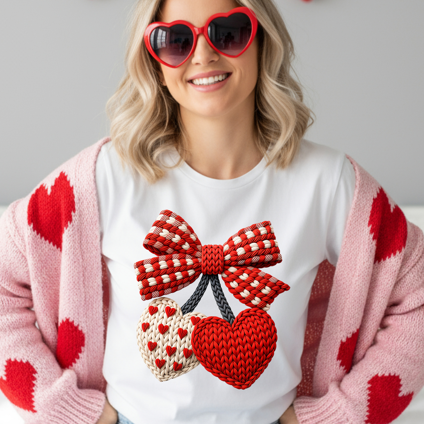 Heart cherries crochet Dtf Shirt Transfer