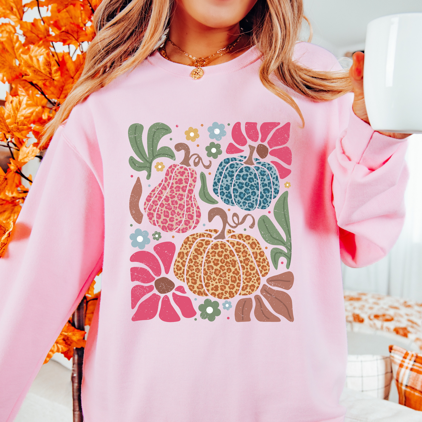 Leopard Pumpkins with flowers DTF Shirt Transfer