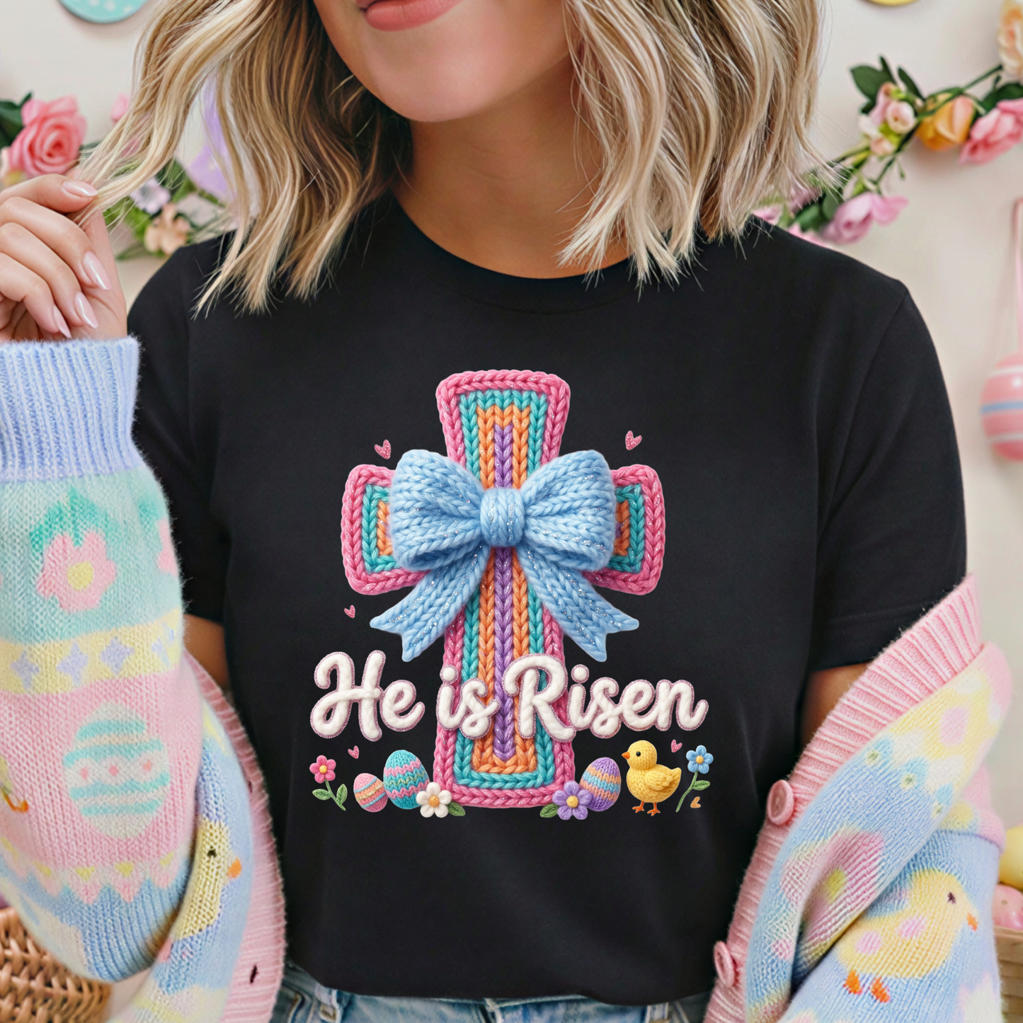 Colorful He is risen Crochet Shirt Transfer
