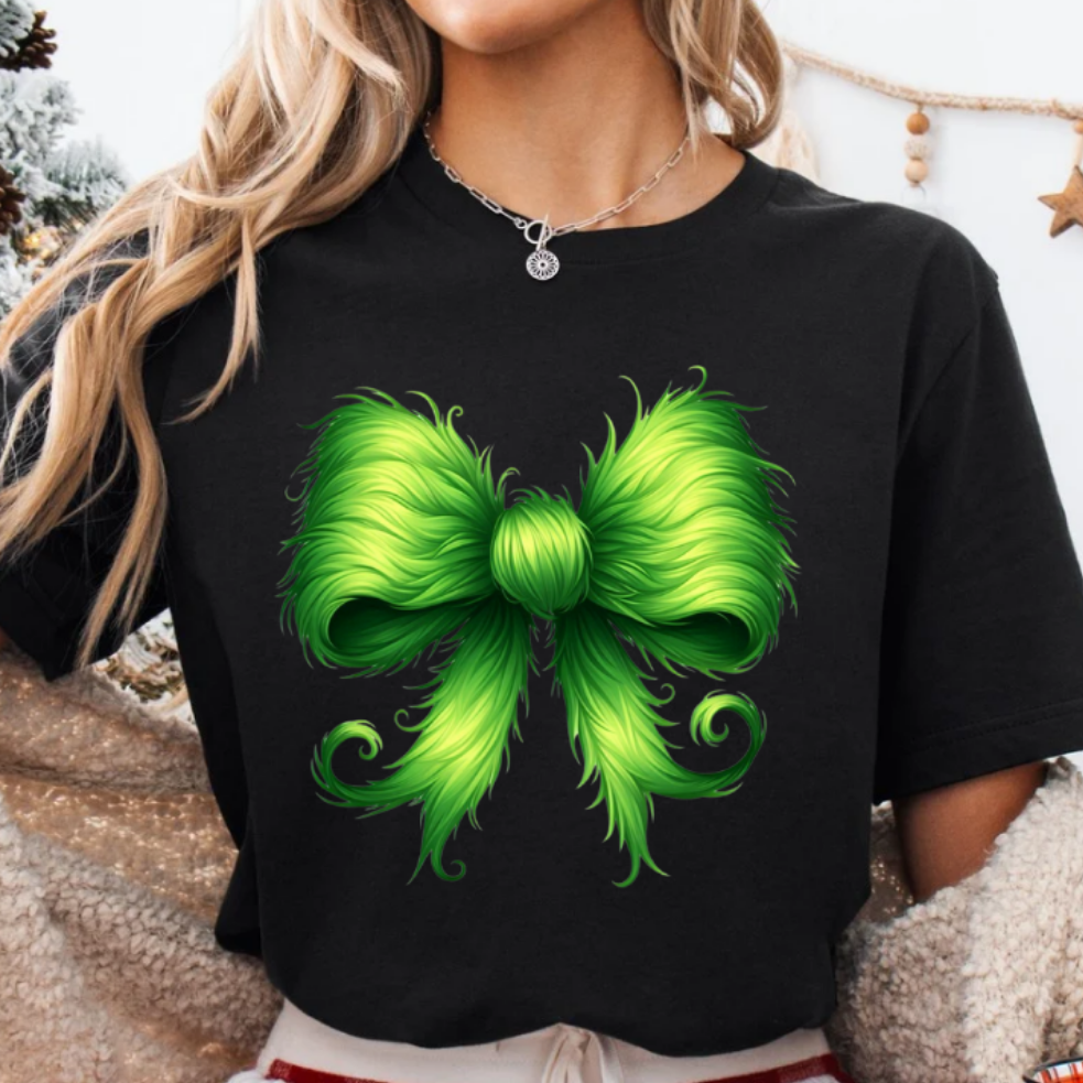Green Christmas Bow DTF Shirt Transfer