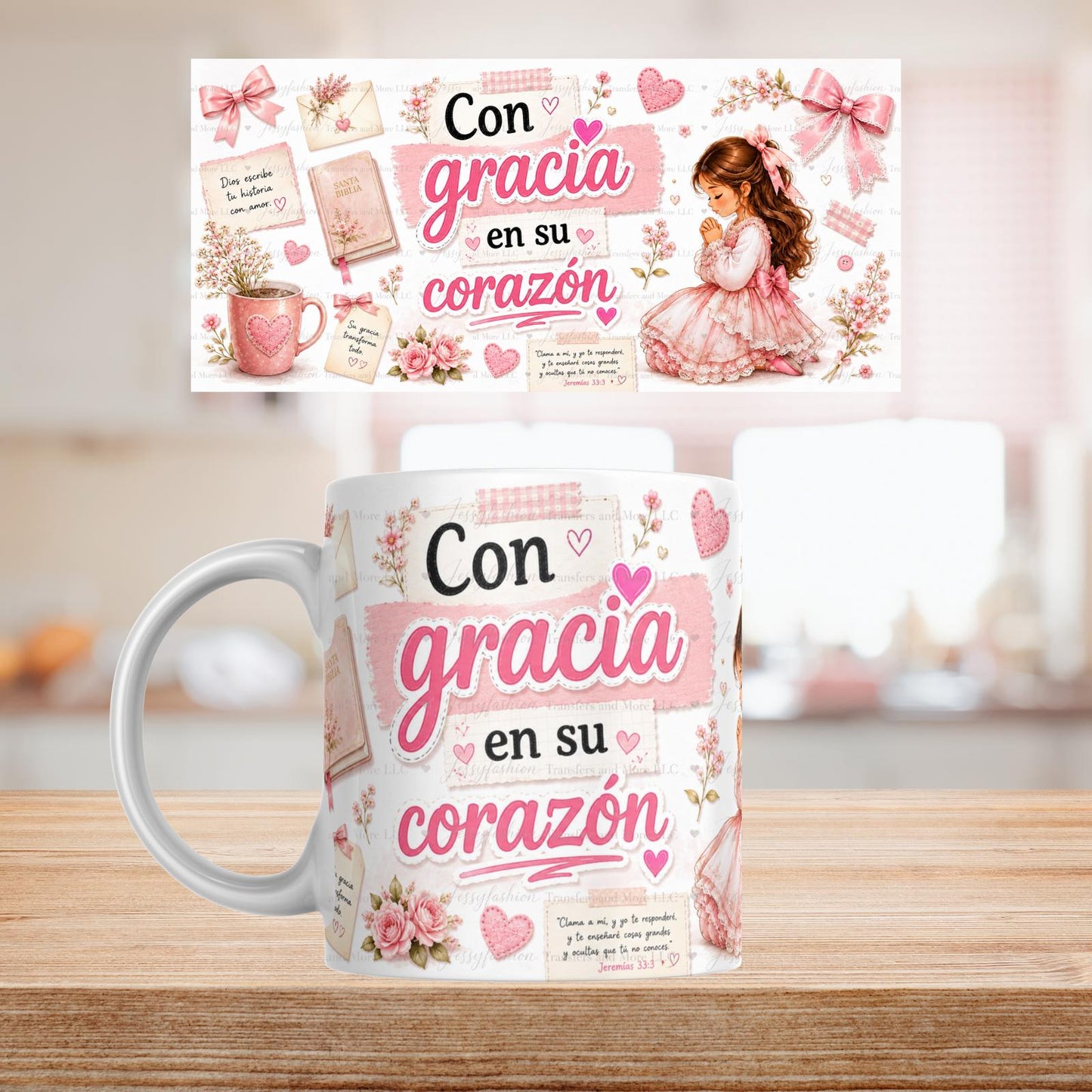 Con Gracia En Su Corazón mug 11oz Sublimation transfer
