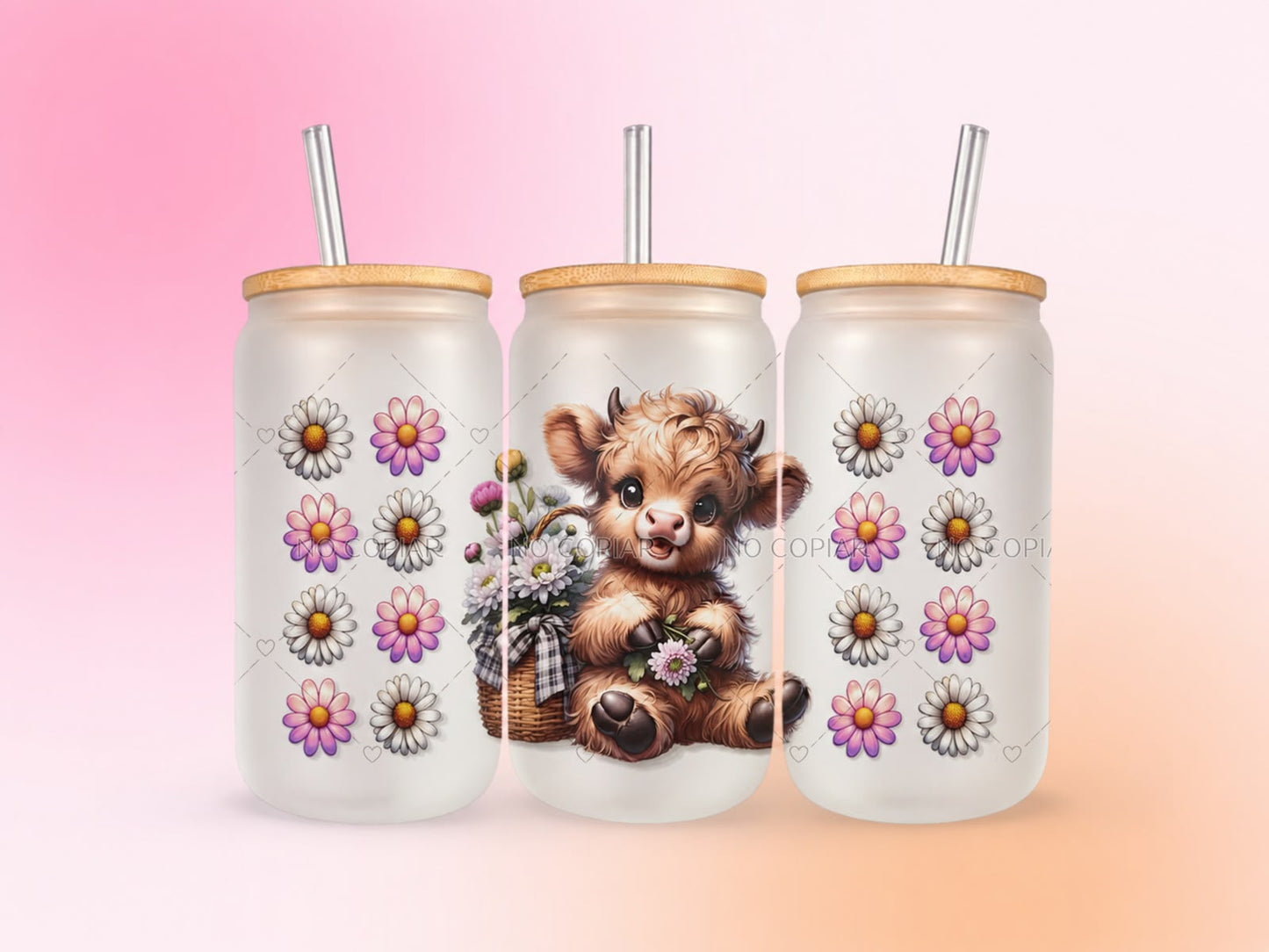 Highland Cow Floral UV DTF CUP WRAP