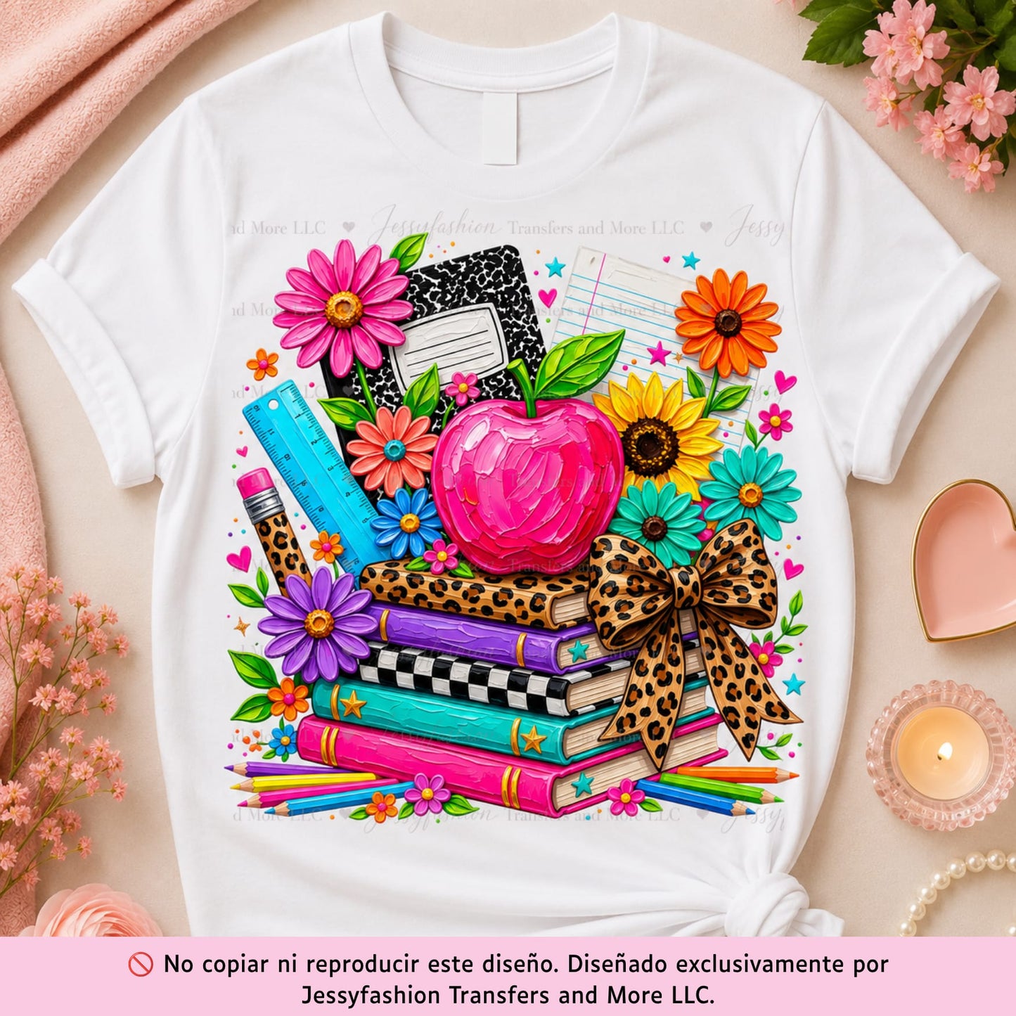 Floral Teacher Apple & Book Dtf shirt transfer
