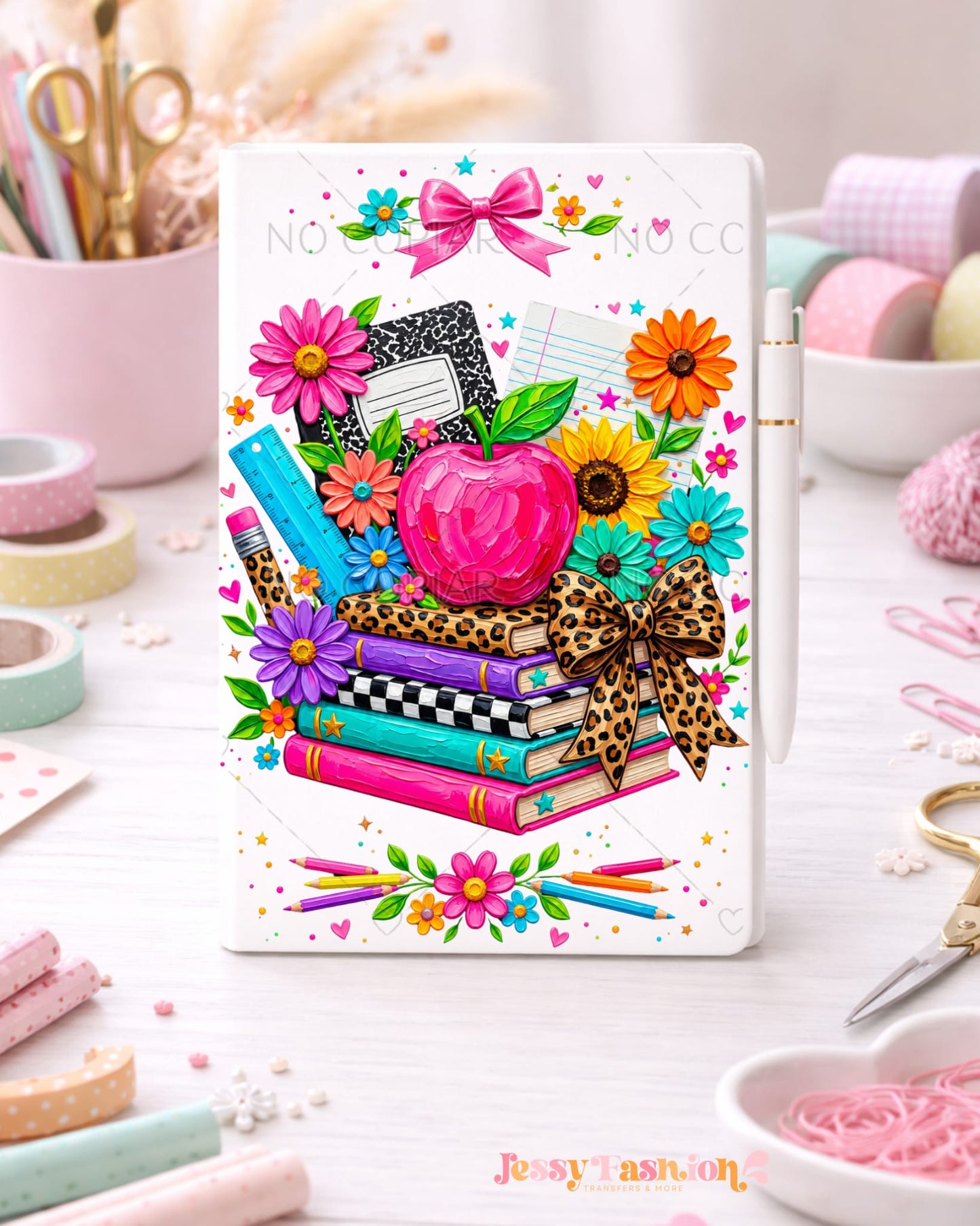 Floral Teacher Apple & Book UV dtf notebook