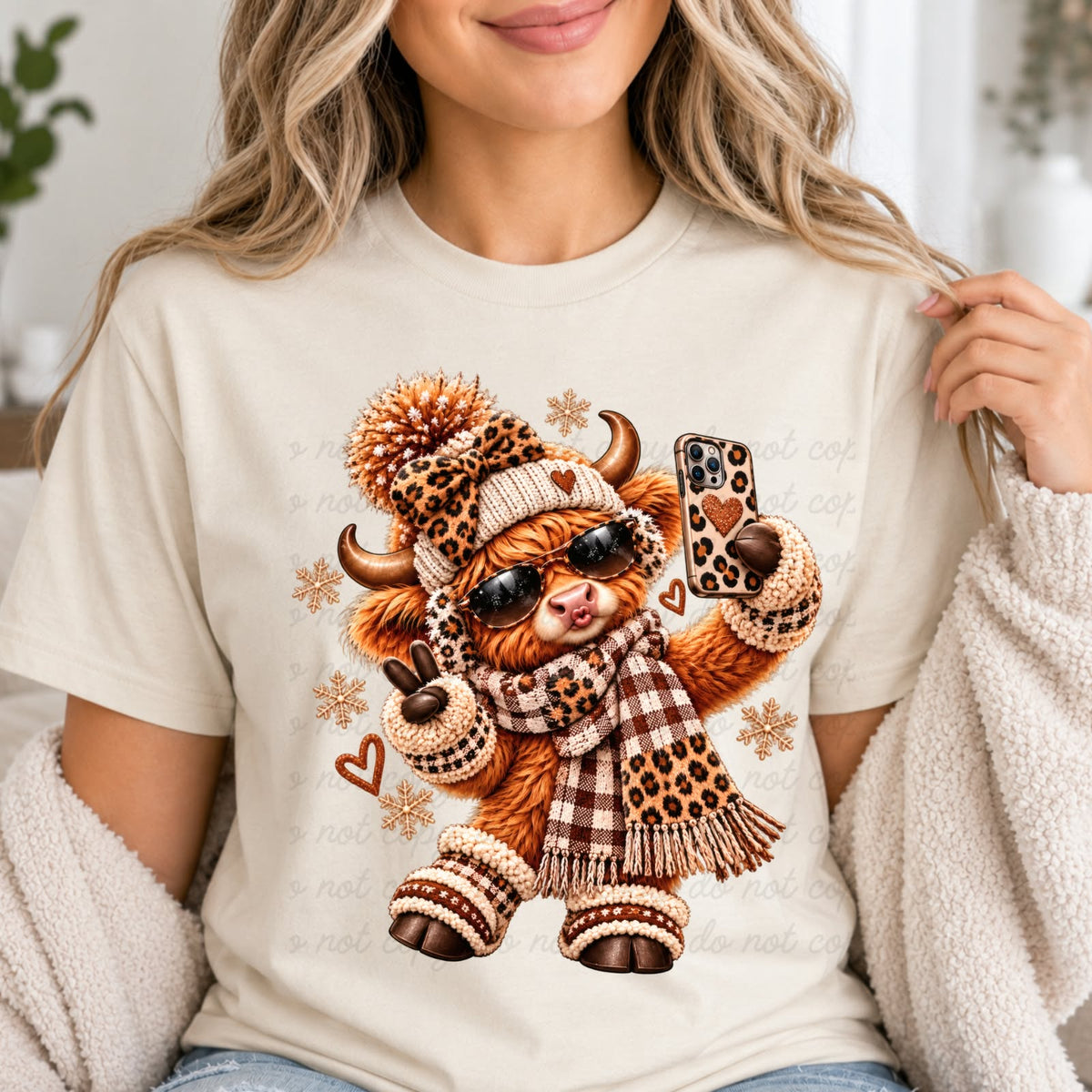 Cozy Highland Cow Selfie Dtf Shirt Transfer