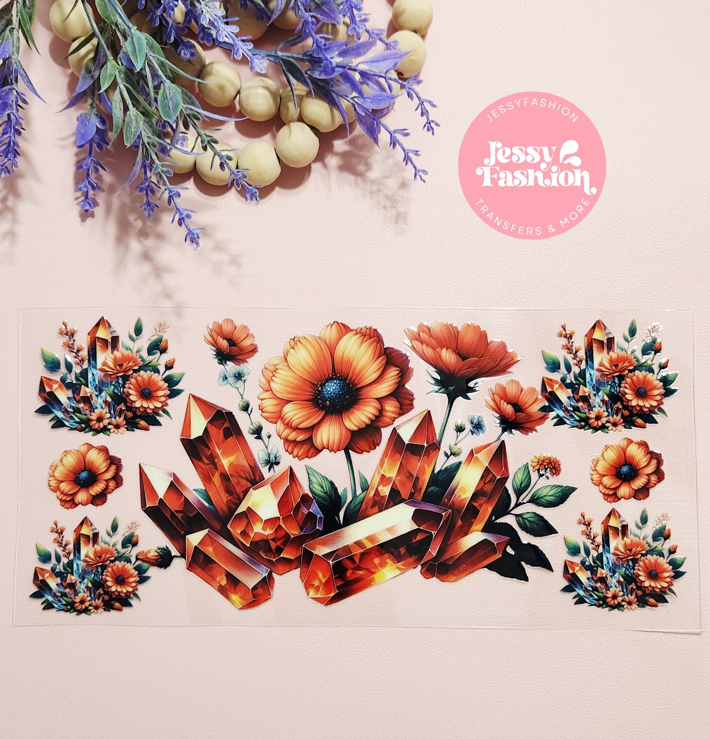 Fall Golden flowers and stones UV DTF CUP WRAP
