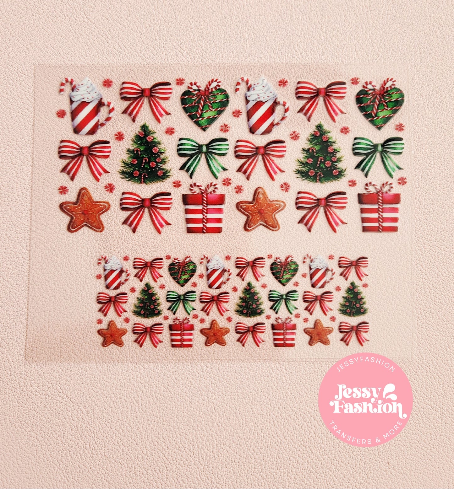 Candy cane Christmas bow Mini uv dtf wrap