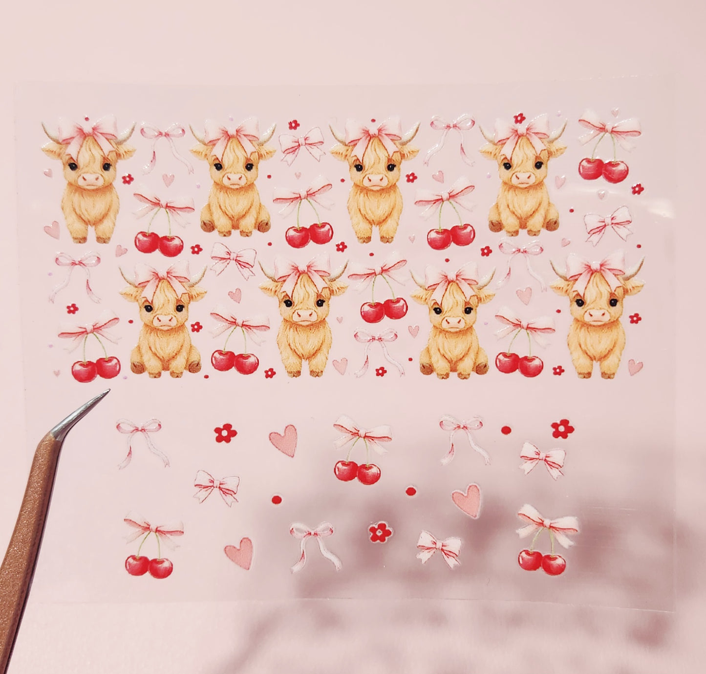 Highland Bow and Cherries Mini uv dtf wrap