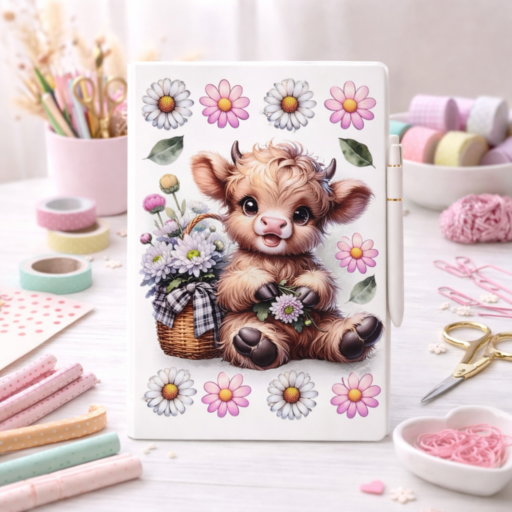 Cute Highland Cow UV dtf notebook