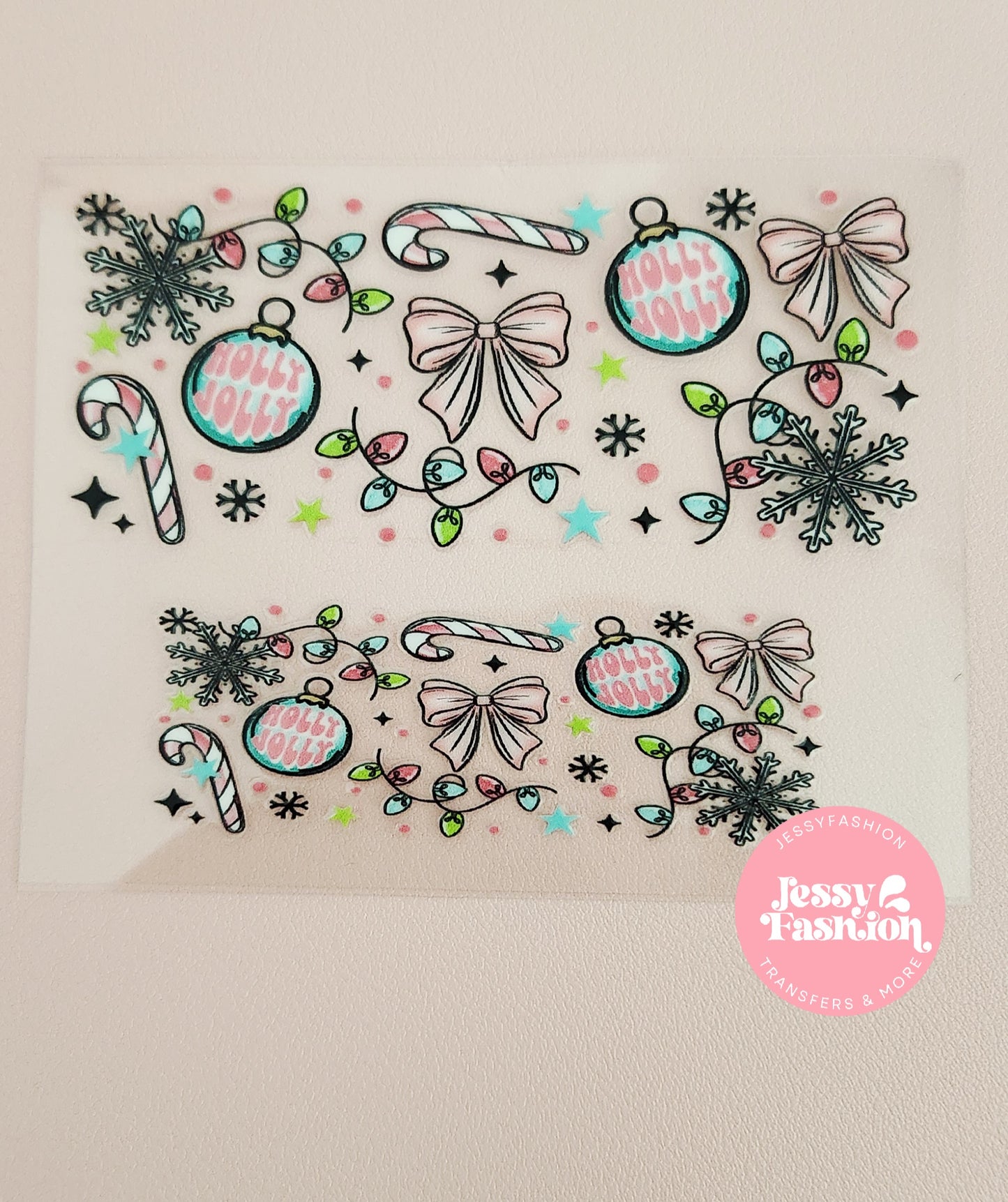 Holly Jolly Christmas Lights Mini uv dtf wrap