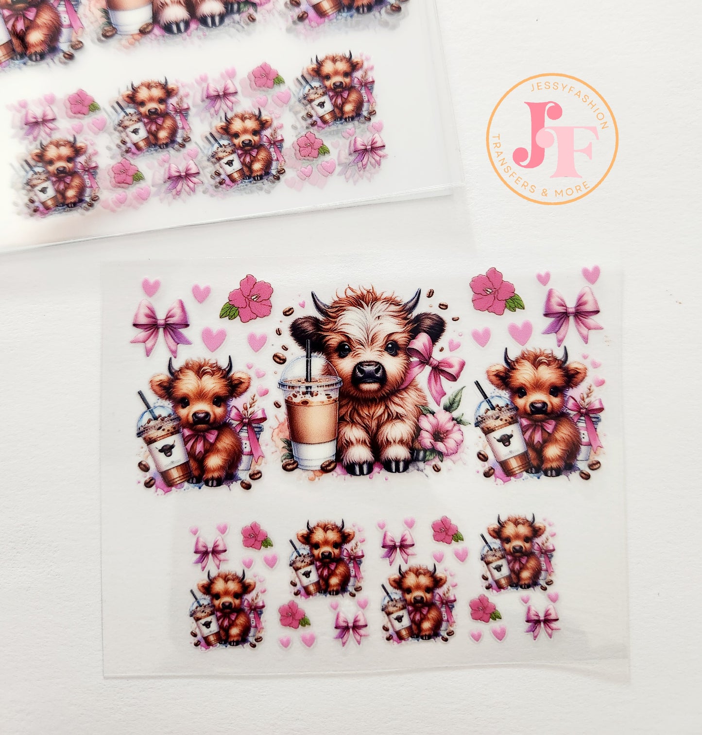 Cute highland cow mini tumbler uv dtf wrap