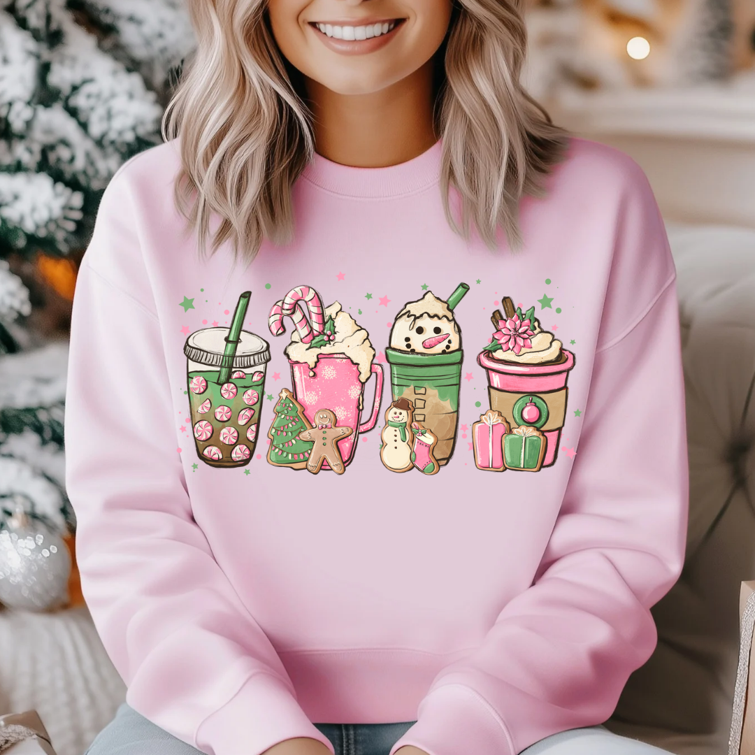Pink Christmas cups Dtf Shirt Transfer