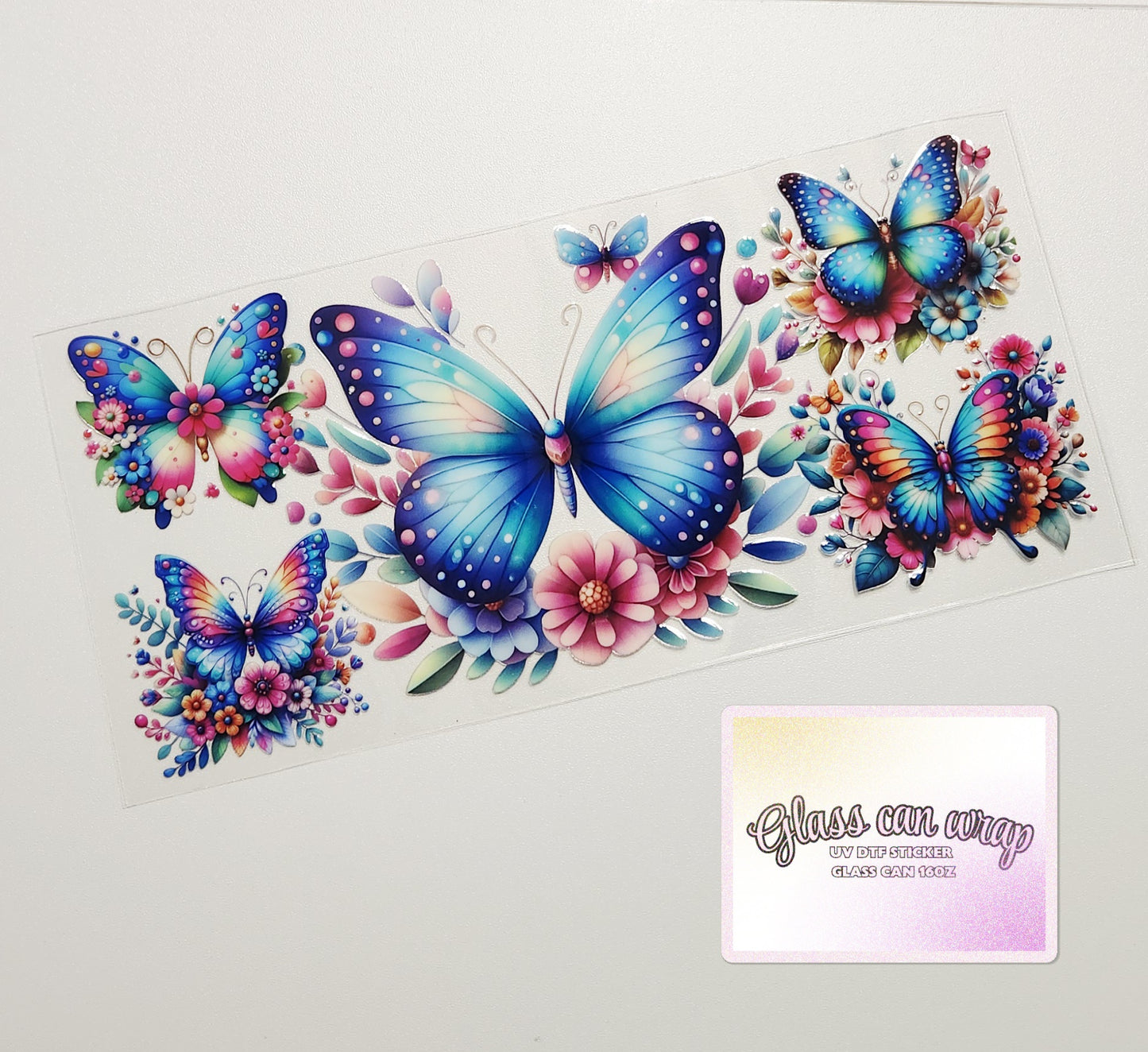 Blue Butterflies UV DTF CUP WRAP