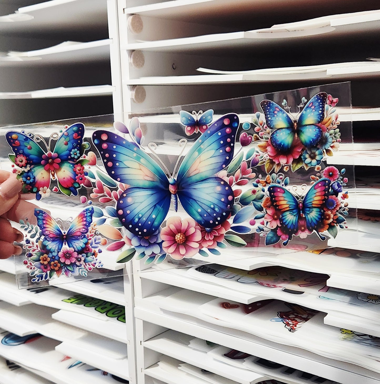 Blue Butterflies UV DTF CUP WRAP