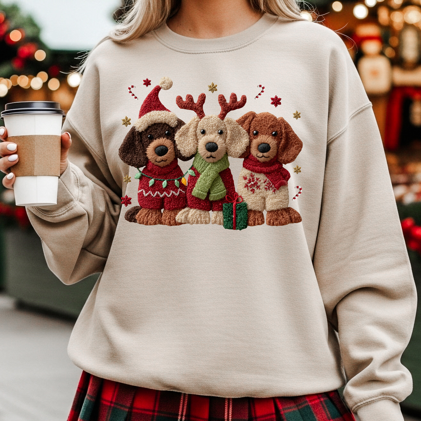 Doggies Christmas Crochet Dtf Shirt Transfer