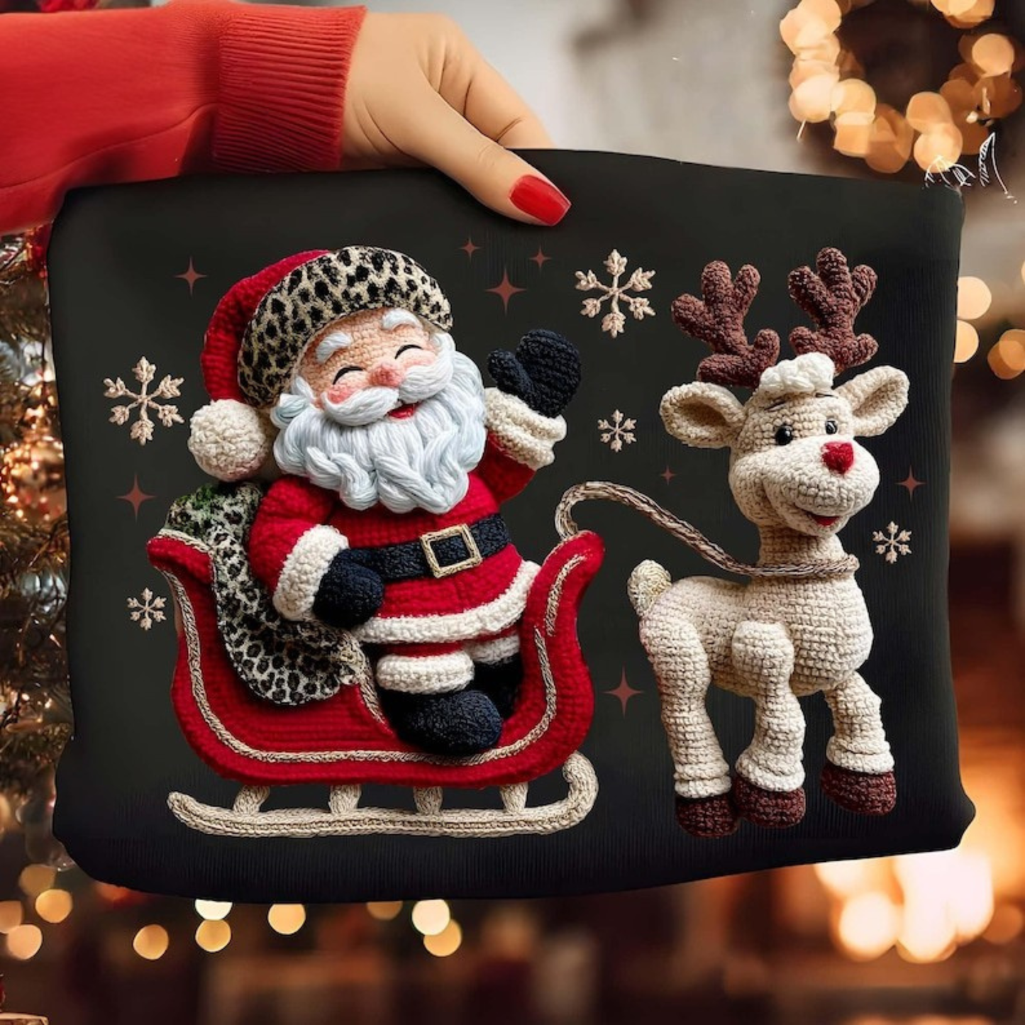 Crochet Santa and Rudolph Dtf Shirt Transfer