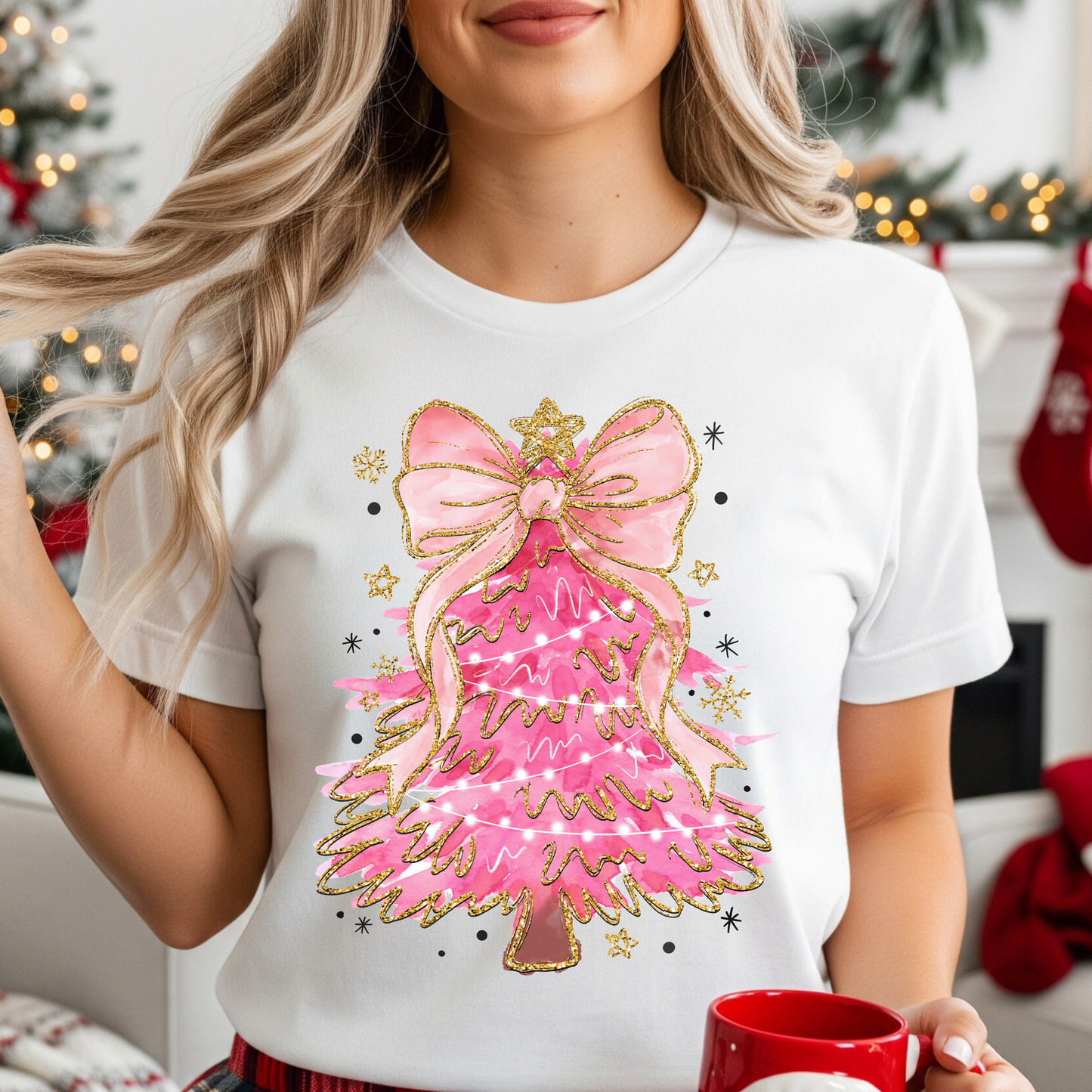 Pink Christmas Tree Dtf Shirt Transfer