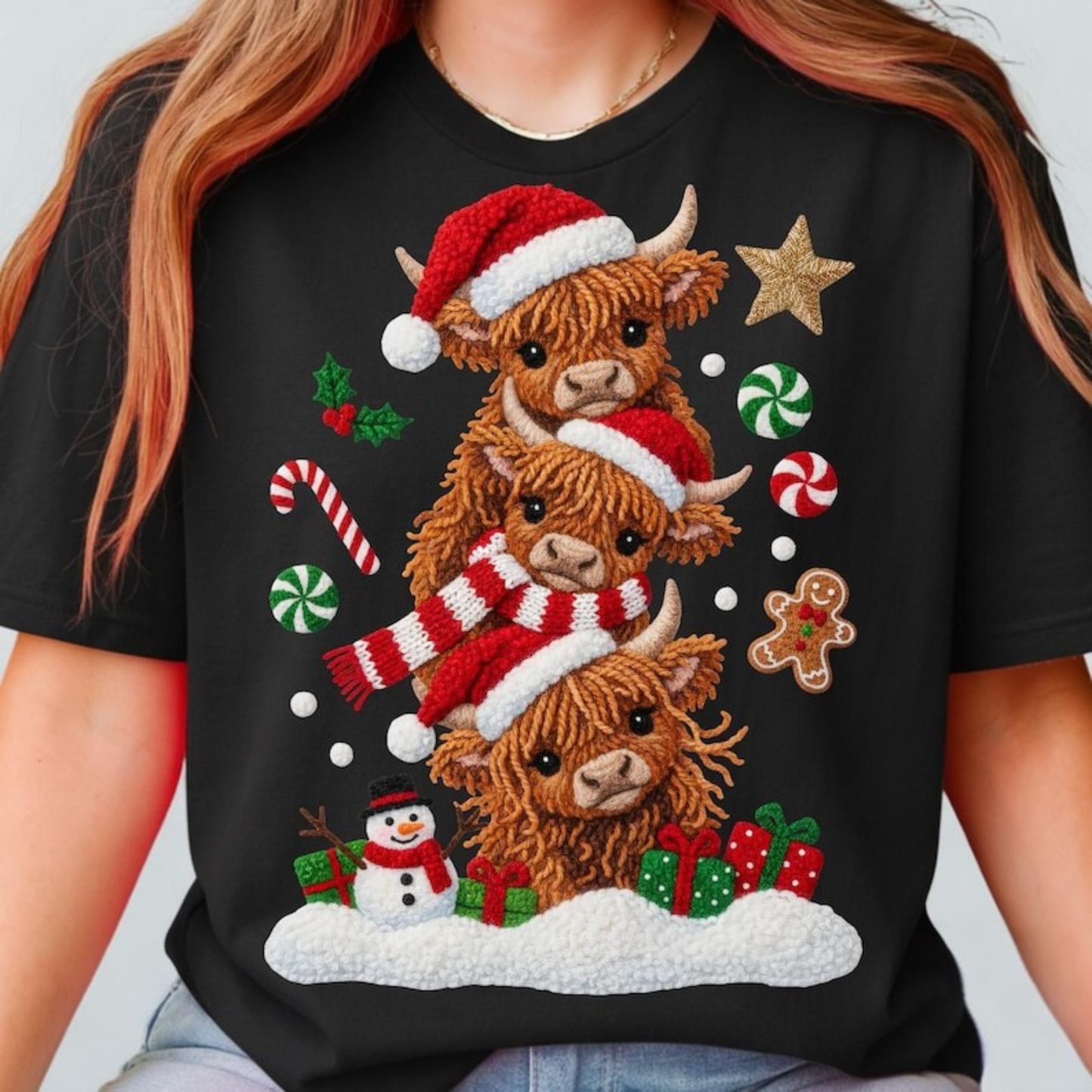 Faux Crochet Highland Cow Dtf Shirt Transfer