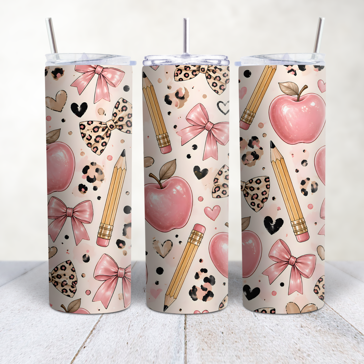 Teacher Pencil Bow Sublimation Transfer Tumbler 20oz