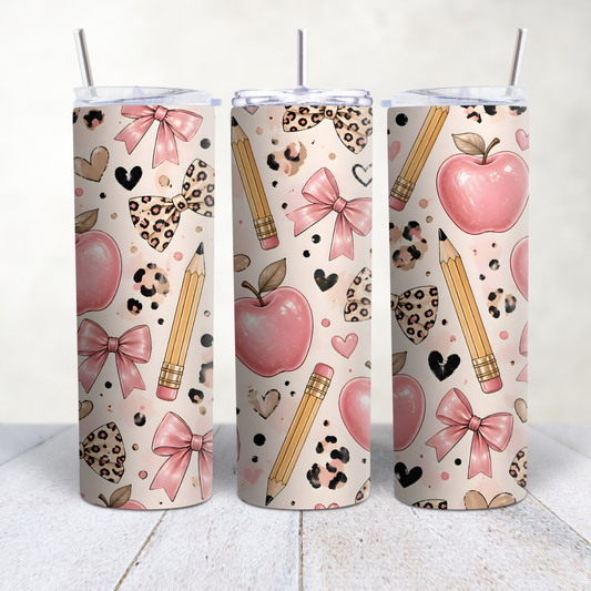 Teacher Pencil Bow Sublimation Transfer Tumbler 20oz