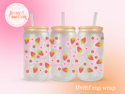 strawberries and flowers UV DTF CUP WRAP