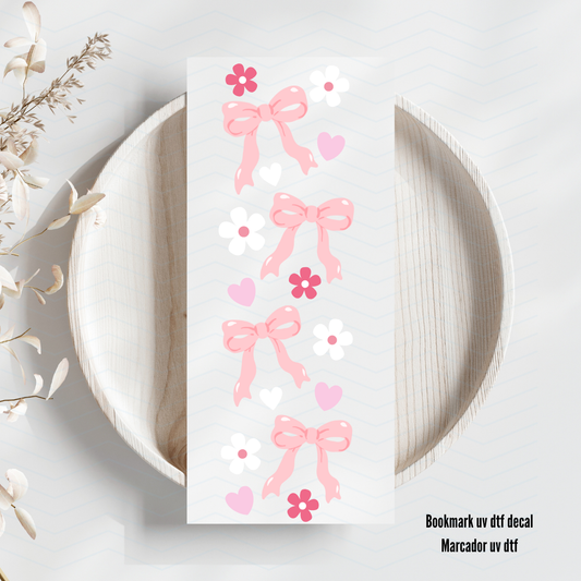 Pink Bow and withe flowers Uv Dtf Bookmark