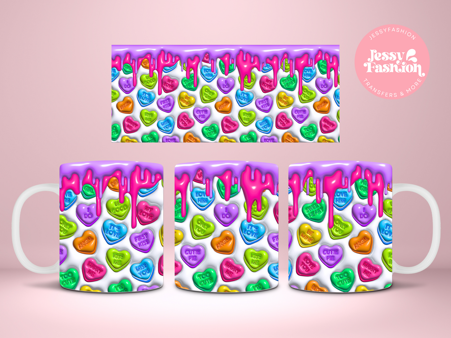 Sweet Candy Hearts mug Sublimation transfer