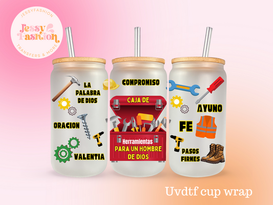 Caja de herramientas para un hombre de Dios UV DTF CUP WRAP