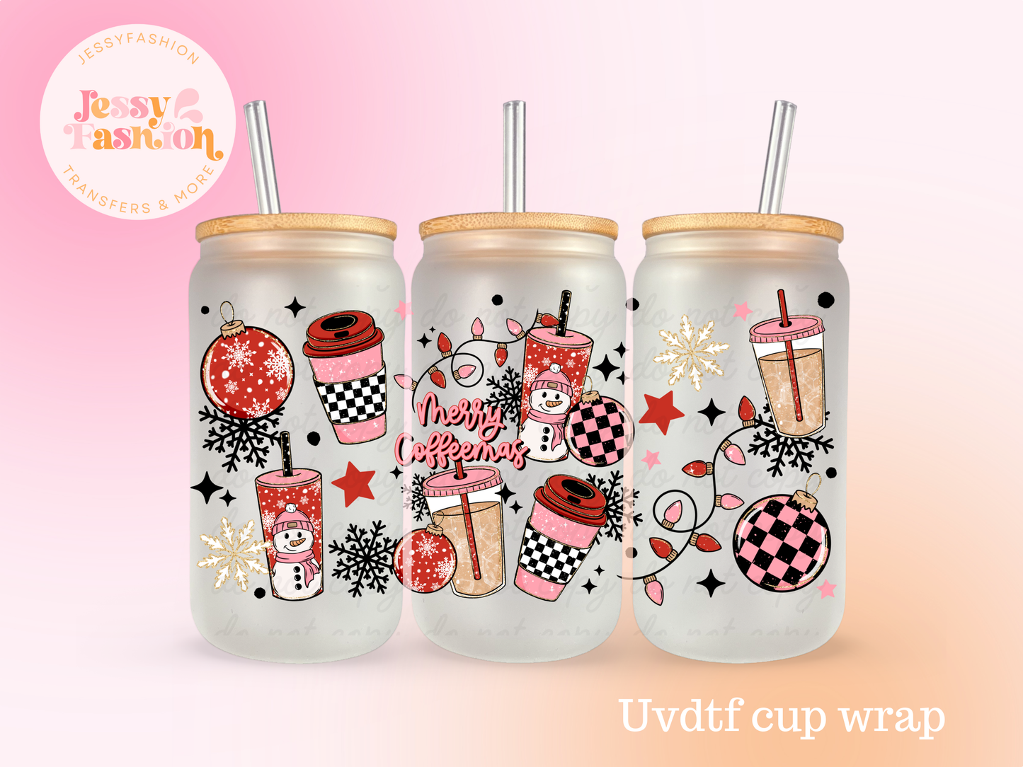 Merry Cofeemas Christmas cups UV DTF CUP WRAP