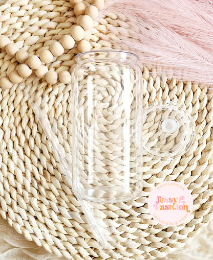 Plastic Clear Can 16oz with Color lid