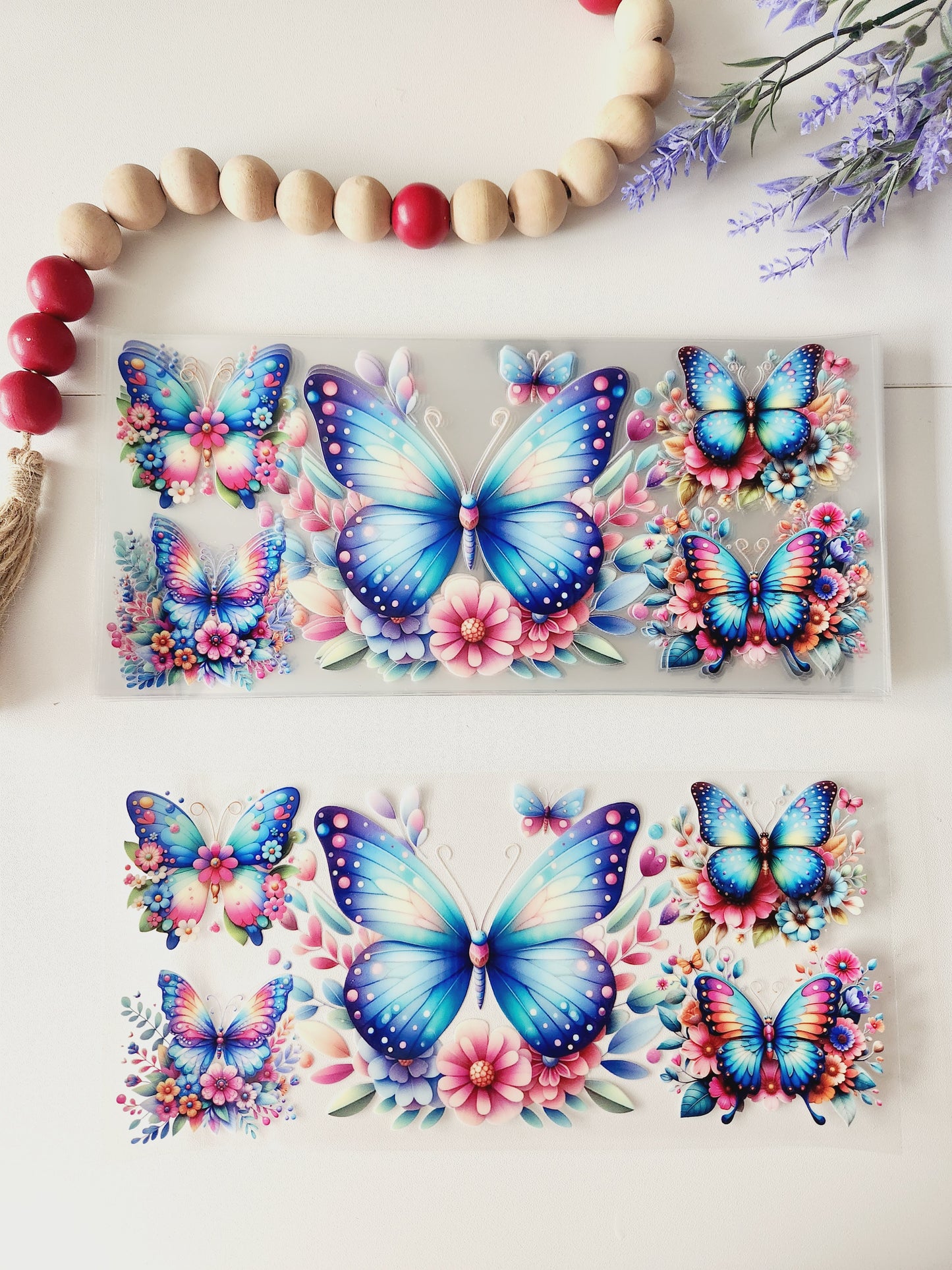 Blue Butterflies UV DTF CUP WRAP