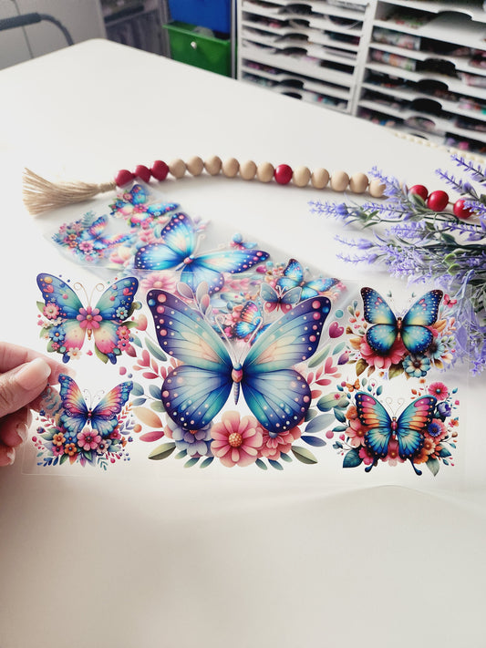 Blue Butterflies UV DTF CUP WRAP