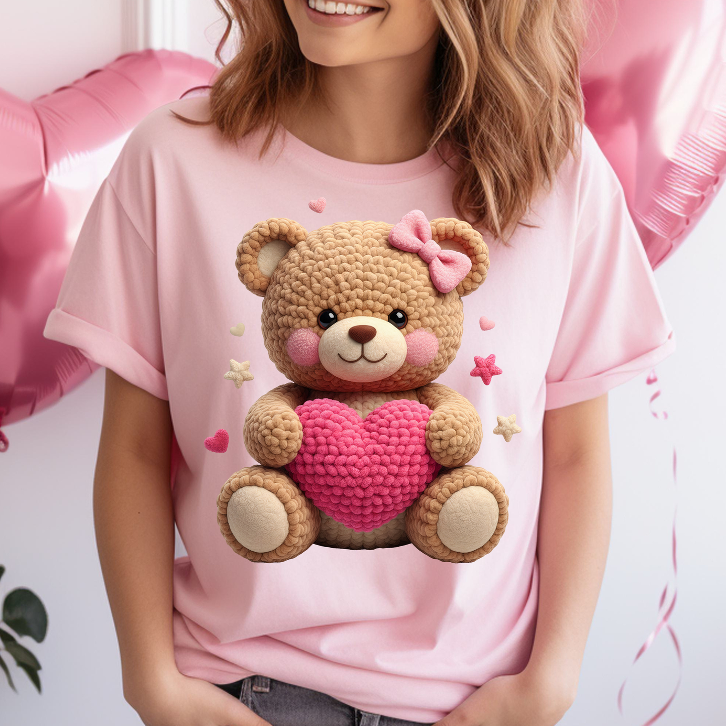 Cute Teddy Bear crochet adult or kid Dtf Shirt Transfer