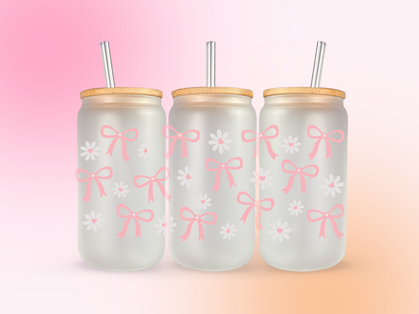 Pink Bow and Daisies UV DTF CUP WRAP