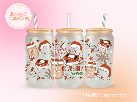 Coffee and Christmas movies UV DTF CUP WRAP