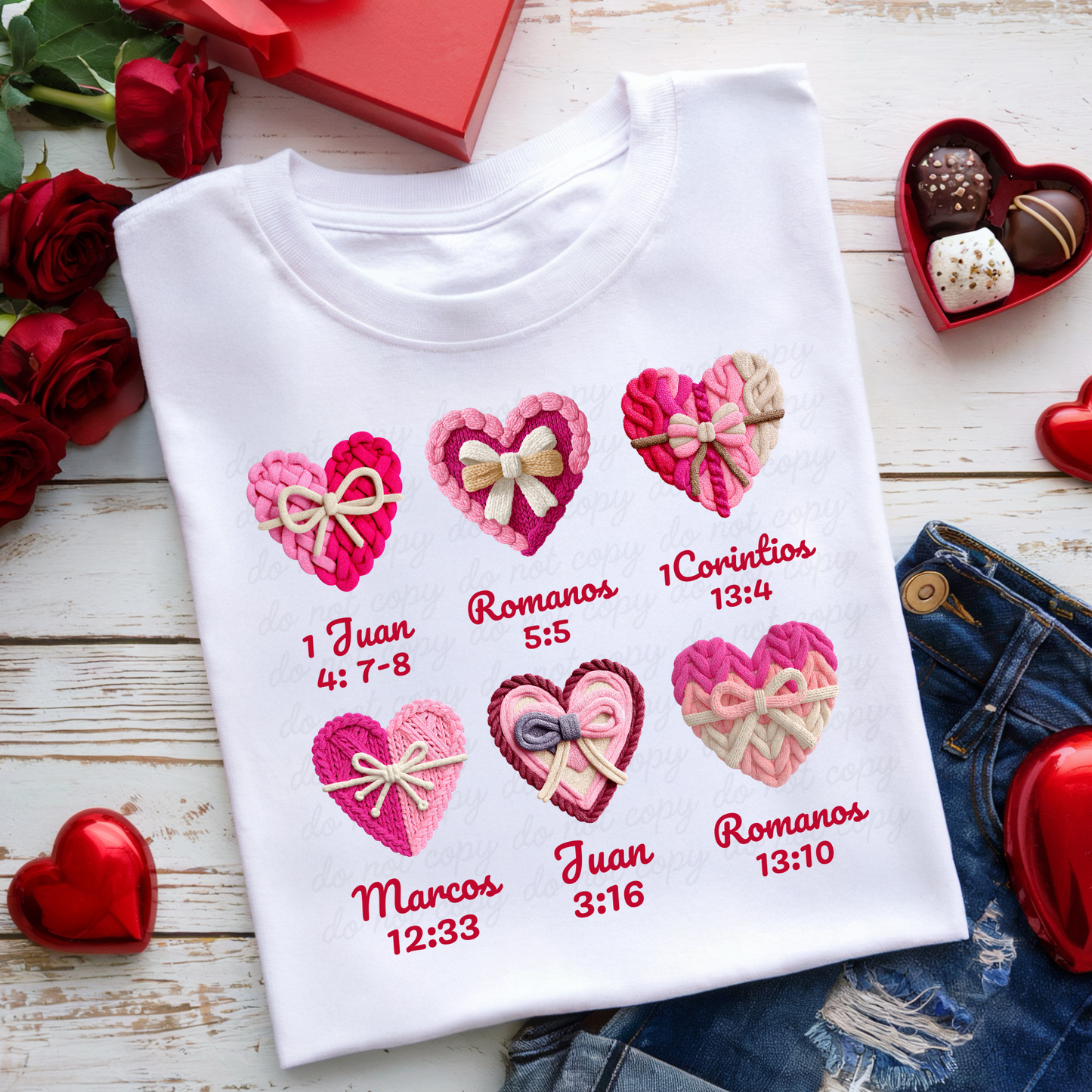 Versiculos biblicos y corazones crochet Dtf Shirt Transfer