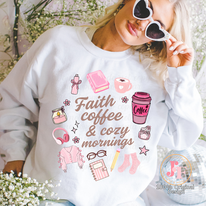 Faith Coffee & Cozy mornings Dtf Shirt Transfer