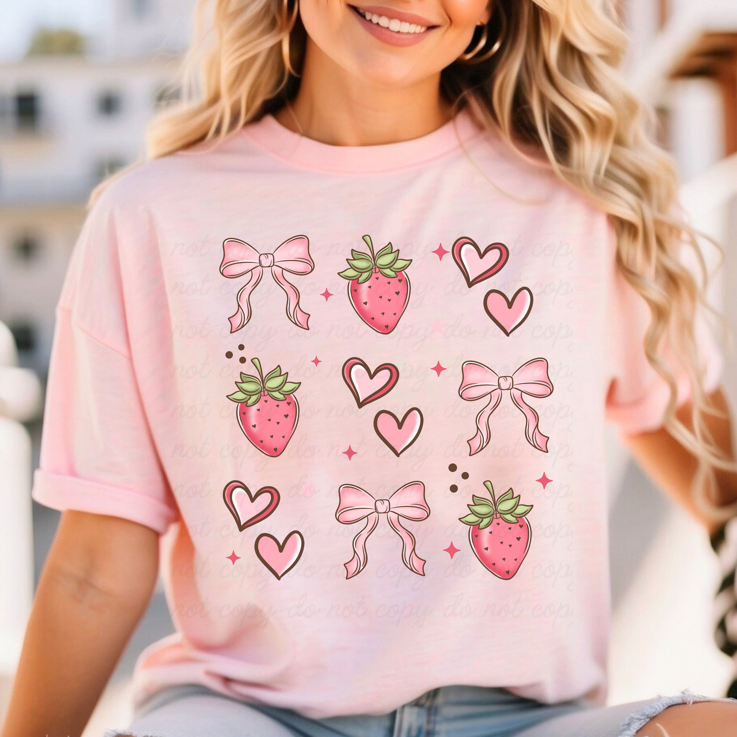 Strawberries and Bows Dtf Shirt Transfer