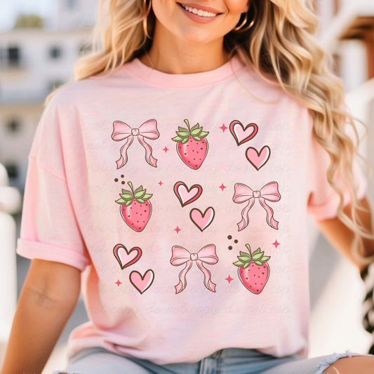 Strawberries and Bows Dtf Shirt Transfer