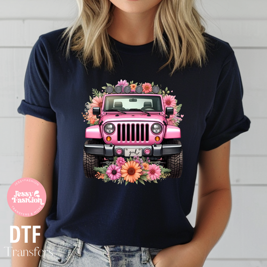 Pink Truck with flowers DTF Shirt Transfer