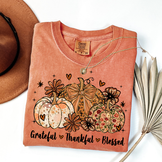 Pumpkin Grateful Thankful Blessed DTF Shirt Transfer