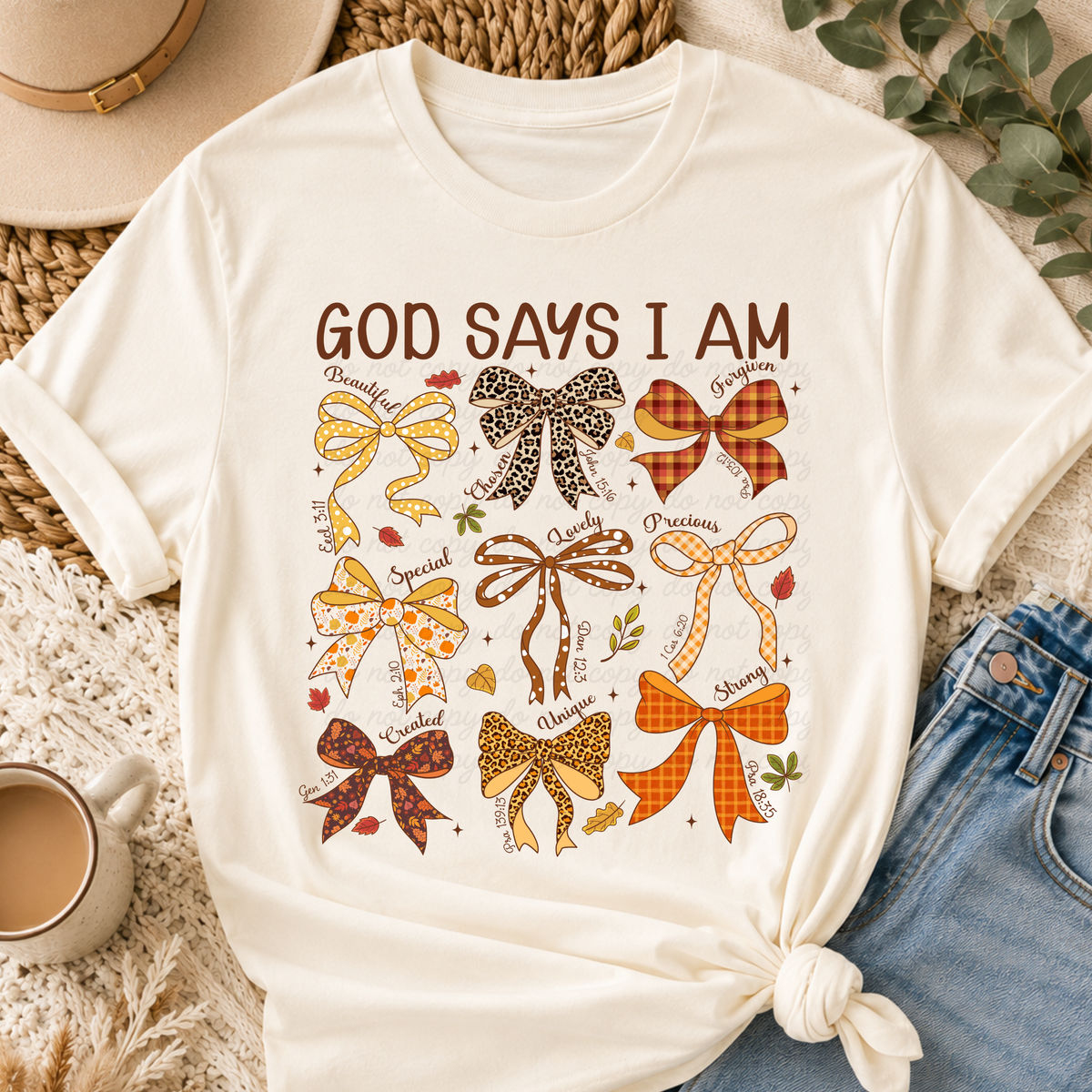 God says i am autumn bows Dtf shirt transfer