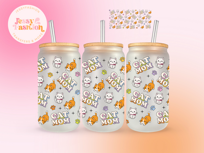 Cat Mom Glass can Cup