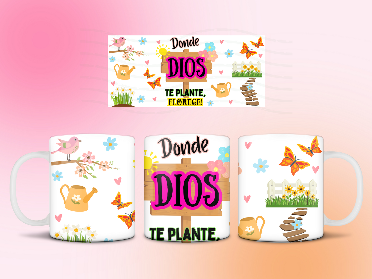 Donde Dios te plante florece! mug 11oz Sublimation transfer