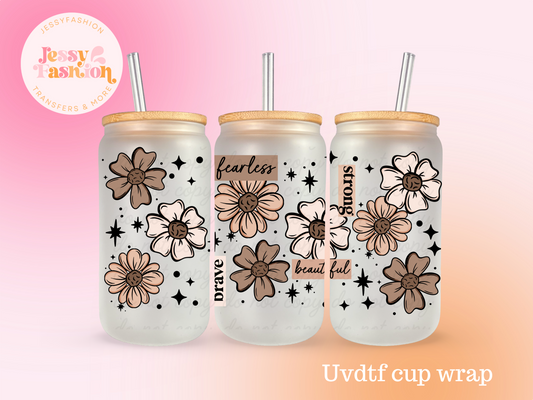 Positive Words Florals UV DTF CUP WRAP