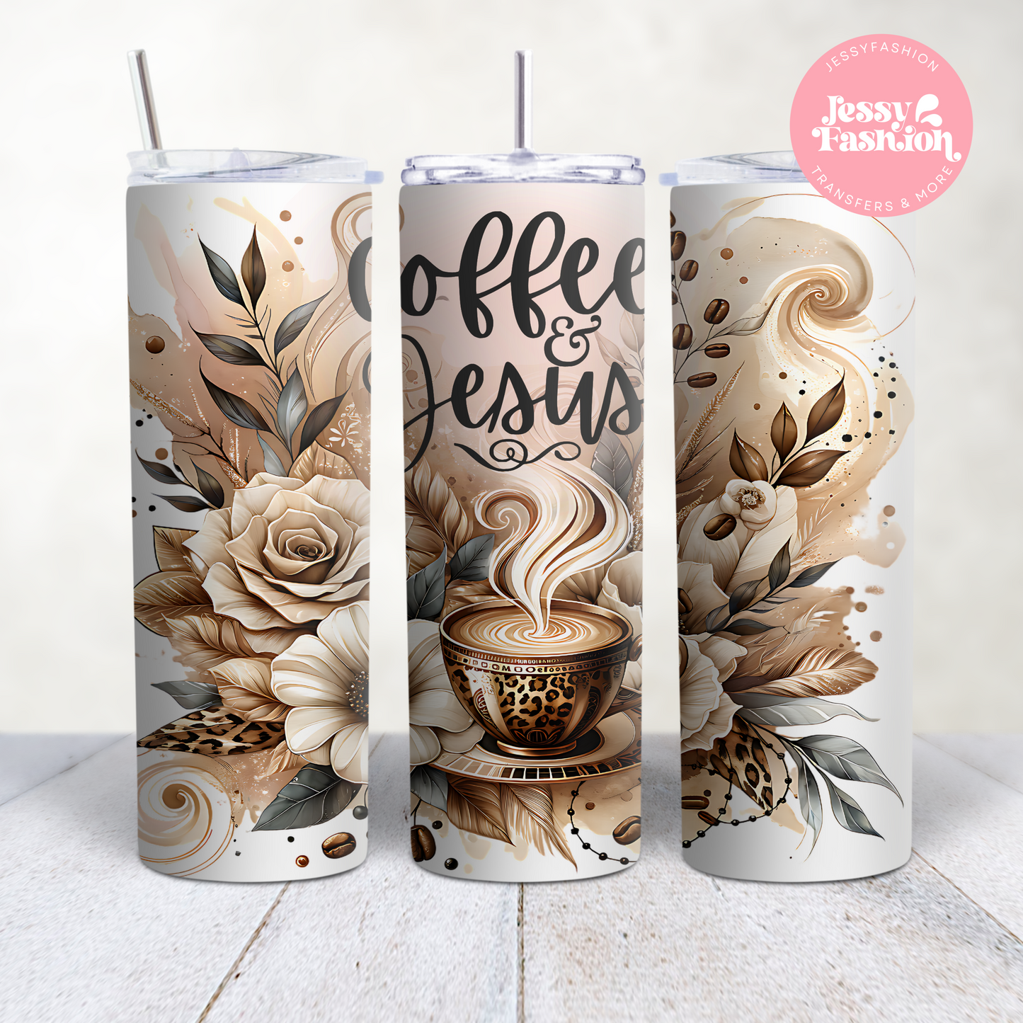 Coffee and Jesus Floral Sublimation Transfer