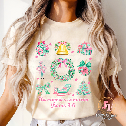 Un niño nos es nacido Isaias 9:6 Dtf Shirt Transfer